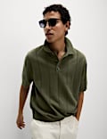 Pure Cotton Textured Knitted Polo Shirt