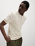 Cotton Blend Crochet Knitted Polo Shirt