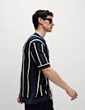 Pure Cotton Striped Knitted Polo Shirt