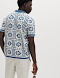 Pure Cotton Mosaic Button-Through Polo Shirt