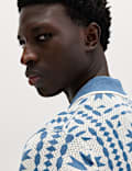 Pure Cotton Mosaic Button-Through Polo Shirt