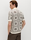 Pure Cotton Mosaic Button-Through Polo Shirt