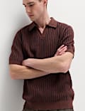 Boucle Striped Open Neck Knitted Polo Shirt