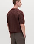 Boucle Striped Open Neck Knitted Polo Shirt