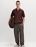 Boucle Striped Open Neck Knitted Polo Shirt