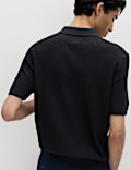 Cotton Rich Rib Texture Open Neck Polo Shirt