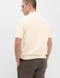 Pure Cotton Textured Striped Knitted Polo Shirt