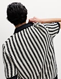 Pure Cotton Textured Striped Knitted Polo Shirt