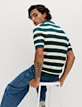Pure Cotton Striped Knitted Polo Shirt