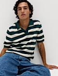 Pure Cotton Striped Knitted Polo Shirt