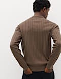 Geripptes Strick-Poloshirt aus Baumwollmischgewebe