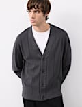 Relaxed Fit Vertical Stitch Knit Cardigan