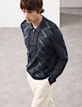 Mercerised Cotton Geometric Knitted Polo Shirt