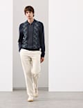 Mercerised Cotton Geometric Knitted Polo Shirt