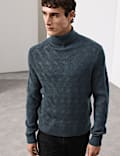 Rollkragenpullover aus reiner Wolle mit Wellenmuster