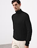 Pure Wool Wave Stitch Roll Neck Jumper
