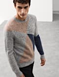 Wool-Rich Pattern Crew Neck Jumper with Mohair