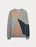 Wool-Rich Pattern Crew Neck Jumper with Mohair