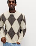 Argyle Hazy Knit Crew Neck Jumper with Wool