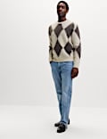 Argyle Hazy Knit Crew Neck Jumper with Wool