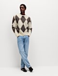 Argyle Hazy Knit Crew Neck Jumper with Wool