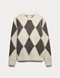 Argyle Hazy Knit Crew Neck Jumper with Wool
