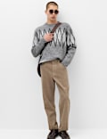 Relaxed Argyle Crew Neck Jumper with Wool