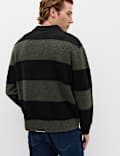 Striped Collared Neck Rugby Jumper with Wool