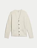 Supersoft Ribbed V-Neck Cardigan with Wool