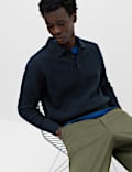 Lofty Ribbed Buttoned Knitted Polo Shirt