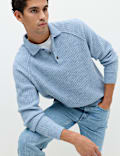 Lofty Ribbed Buttoned Knitted Polo Shirt