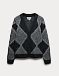 Exploded Argyle V-Neck Cardigan with Wool