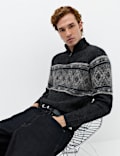 Fair Isle Half Zip Jumper with Wool