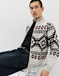 Fair Isle Funnel Neck Zip Up Jumper