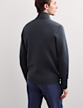 Cardigan en laine merinos &agrave; col chemin&eacute;e et fermeture zipp&eacute;e