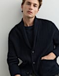 Pure Lambswool Ribbed Shawl Neck Cardigan