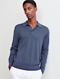 Merino Wool Rich Knitted Polo Shirt with Silk