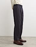 Pure Cotton Tapered Fit Pleated Twill Trousers