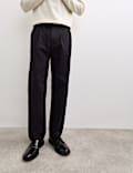 Pure Cotton Tapered Fit Pleated Twill Trousers