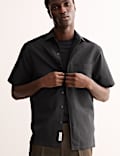 Chemise &agrave; manches courtes coupe standard en m&eacute;lange de coton et lin de luxe