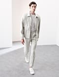 Tapered Fit Italian Linen Blend Elasticated Trousers