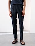Tapered Fit Italian Linen Blend Elasticated Trousers
