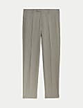 Textured Flat Front Stretch Trousers