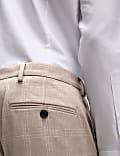 Tailored Fit Flat Front Check Trousers