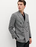 Regular Fit Textured Stretch Double Breasted Suit Jacket