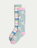 2er-Pack Gummistiefelsocken mit hohem Baumwollanteil und Einhornmotiv (22,5–35,5)