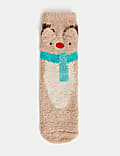 Reindeer Cosy Christmas Slipper Socks (6 Small - 7 Large)