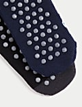 2er-Pack Frottee-Hausschuhsocken mit hohem Baumwollanteil und Fußball-Motiv (22,5–40,5)