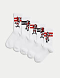 5pk Cotton Rich Christmas Santa Sports Socks (6 Small - 7 Large)