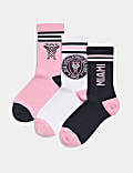 3pk Cotton Rich Inter Miami Sports Socks (8½ Small - 7 Large)
